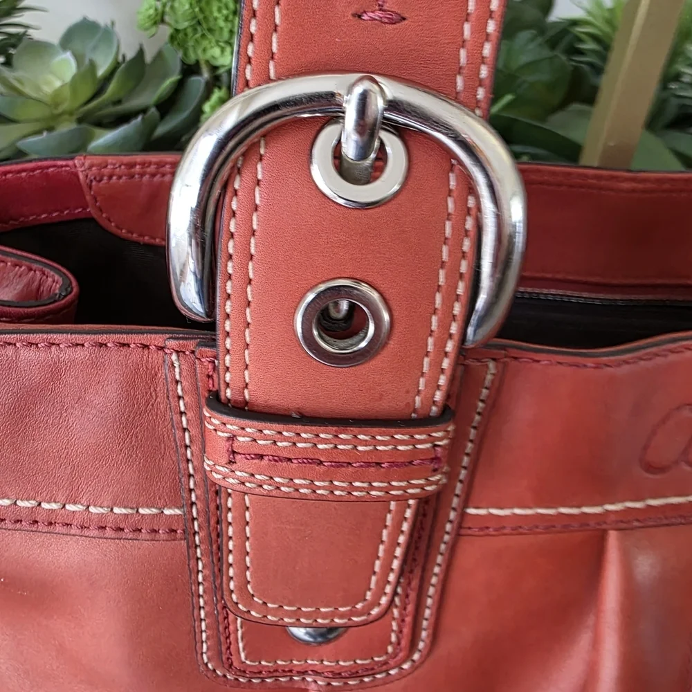 Coach Soho Y2K Pleated Leather Shoulder Bag Large Tote Burnt Orange